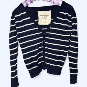 Abercrombie-fitch Women's Medium Blue Navy White Cardigan Stripes Y2K Layers